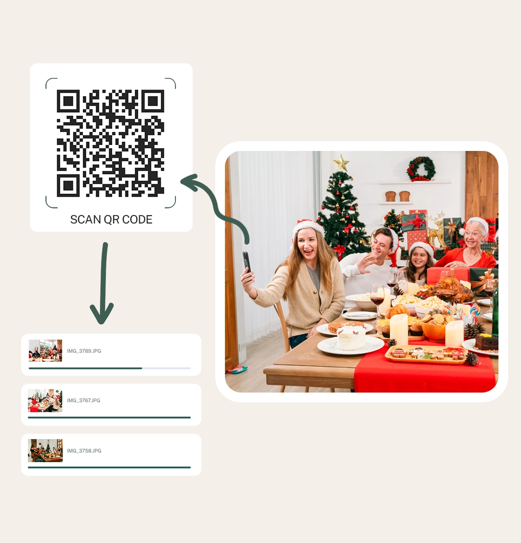 Someone easily sharing photos from their phone at a holiday party